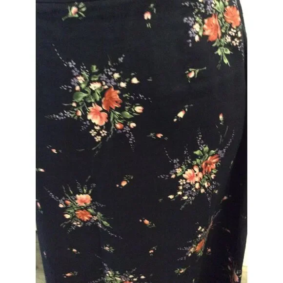 Vintage Crazy Horse Liz Claiborne floral Linen Blend Maxi Skirt Size10 Navy Blue - Picture 2 of 5